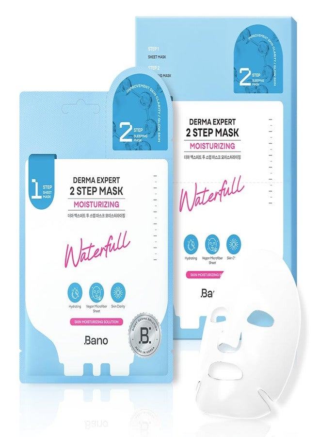 Bano Derma Expert 2 Step Moisturizing Face Mask – 2 in 1 Hydrating Sheet & Sleeping Mask with Hyaluronic Acid, Ceramide & Niacinamide | Supports Skin Barrier & Glow | Korean Skincare | 7 Sheets - Image 1